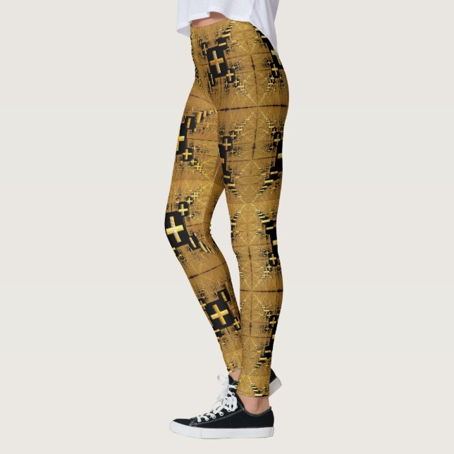 Golden Fractal Crosses  Leggings (Left)