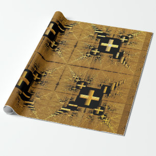 Golden Fractal Crosses  Wrapping Paper