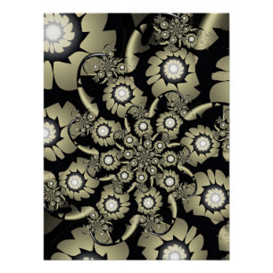 Golden Fractal Floral Spiral Pattern Poster