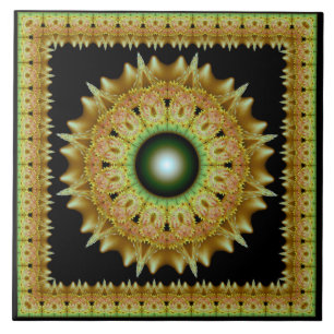 Golden fractal ornament mandala tile