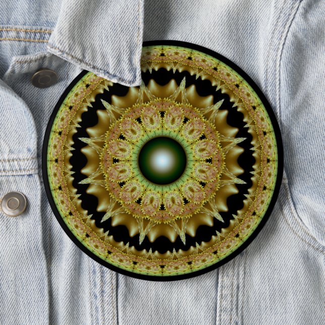 Golden fractal round mandala 6 cm round badge (In Situ)