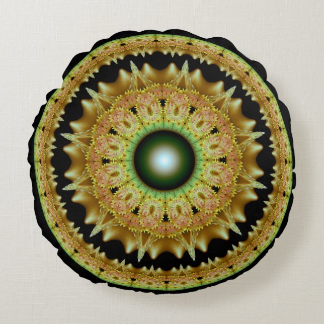 Golden fractal round mandala cushion (Front)