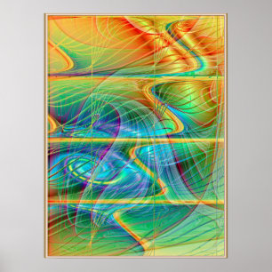 Golden Fractal Wave Poster