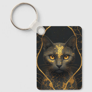 Golden Fracture Cat Portrait Statement Piece ✨ Key Ring