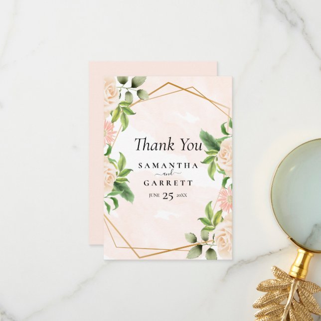 Golden Frame And Roses  Thank You Card (Front/Back In Situ)