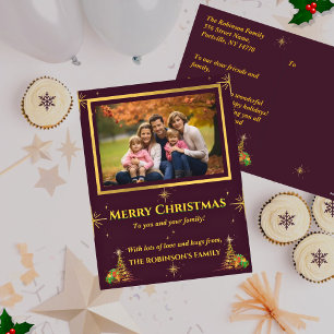 Golden Frame and Stars Christmas Holiday Postcard