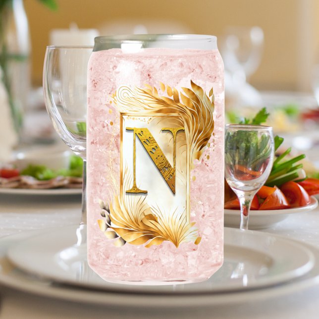 Golden Frame Decorative Monogram N Can Glass (Creator Uploaded)