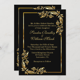 Golden Frame Elegant Black w/ Gold Print Invitation