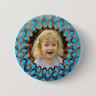 Golden frame for your photo 6 cm round badge