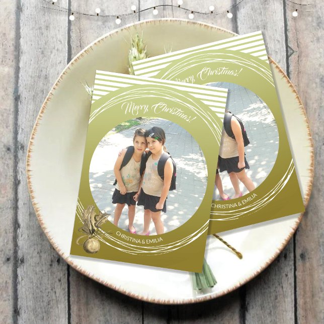 Golden Frame One Photo Merry Christmas Invitation (Creator Uploaded)