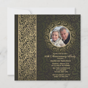 Golden Frame Photo Anniversary Invitation