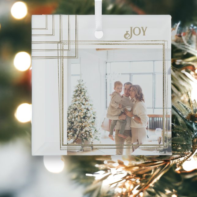 Golden Frame Photo Christmas Personalised Glass Tree Decoration (Golden Frame Photo Christmas Personalized Glass Ornament from Ricaso)