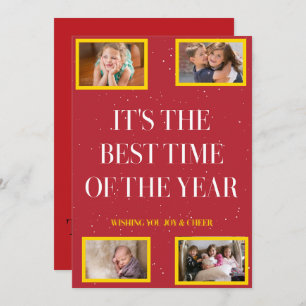 Golden Frame Snowy Red Christmas Cheer Holiday Card