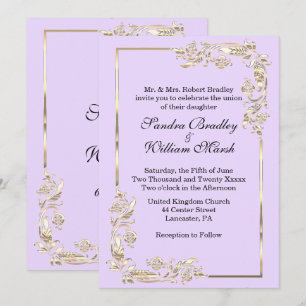 Golden Frame Traditional Lavender  Invitation