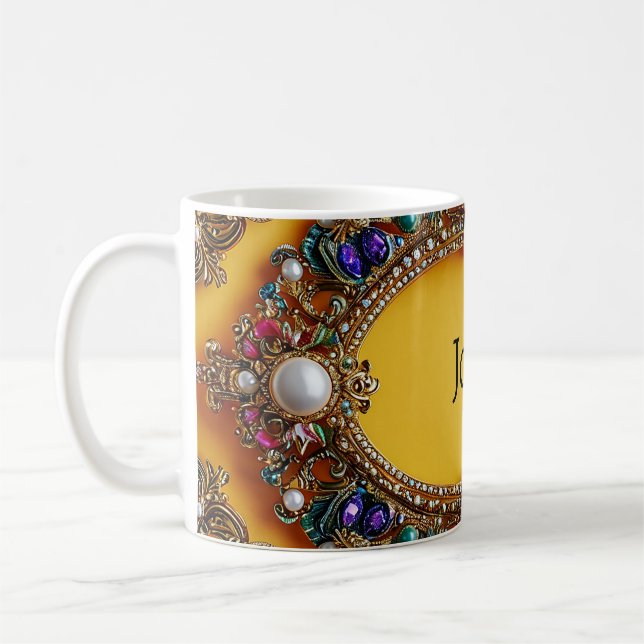 Golden Frame With Elegant Pearls Coffee Mug (Left)