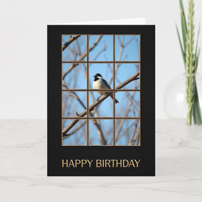 Golden Framed Bird Birthday Card (Front)