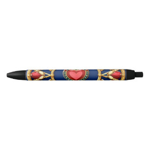 Golden Framed Heart Motif With Ornate Design Black Ink Pen