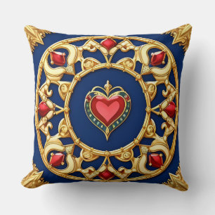 Golden Framed Heart Motif With Ornate Design Cushion