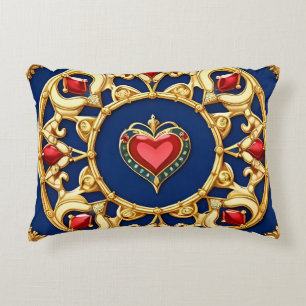 Golden Framed Heart Motif With Ornate Design Decorative Cushion