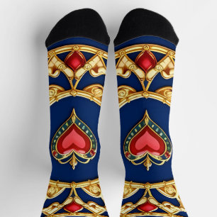 Golden Framed Heart Motif With Ornate Design Socks