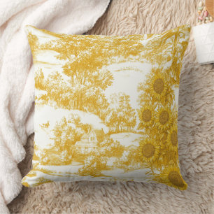 Golden French Country Sunflower Toile Pattern Cushion