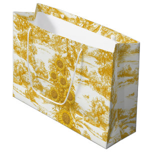 Golden French Country Sunflower Toile Pattern Large Gift Bag