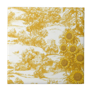 Golden French Country Sunflower Toile Pattern Tile