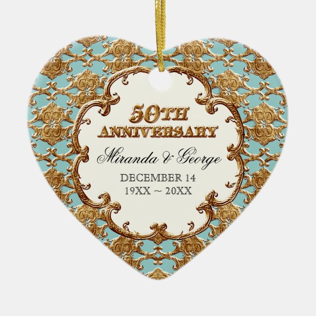 Golden French Swirl Ornament for 50th Anniversary (Front)
