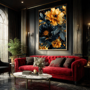 Golden Fringed Watercolor Blooms Poster