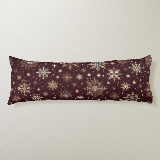 Golden Frost: Festive Snowflake Wonderland Body Cushion (Front)