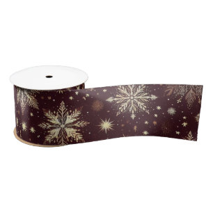 Golden Frost: Festive Snowflake Wonderland Satin Ribbon