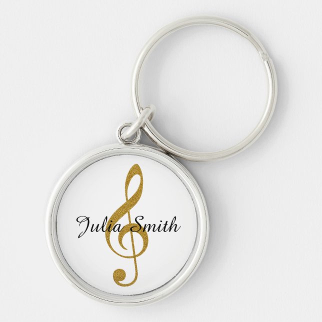 golden g-clef musical note personalised key ring (Front)