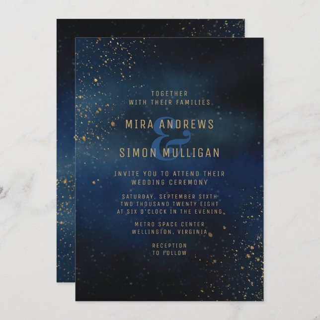 Golden Galaxy Wedding Invitation (Front/Back)