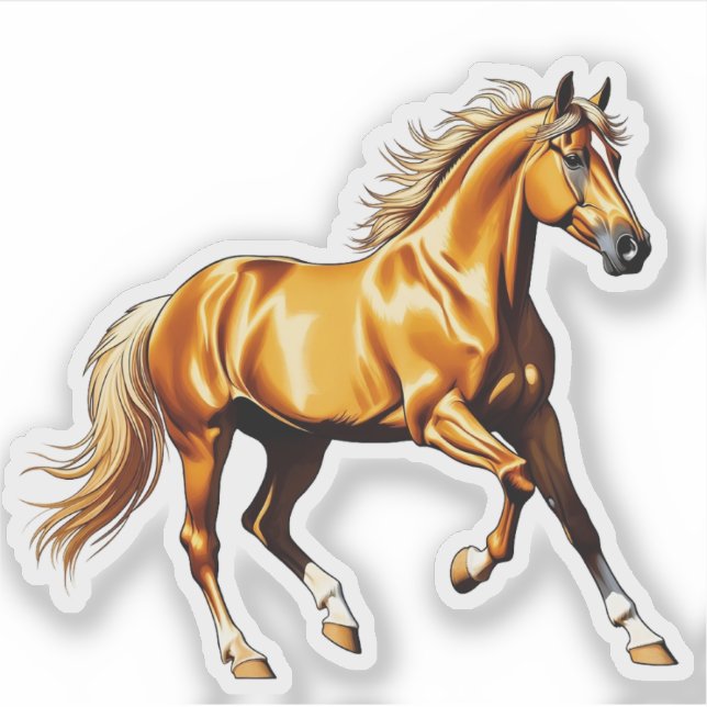 Golden Galloping Horse Sticker Illustration (Front)