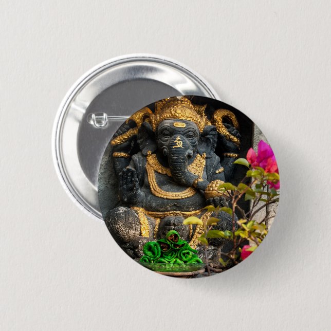 Golden Ganesha & Balinese Offerings Badge (Front & Back)