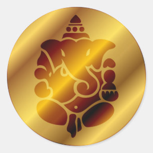 Golden Ganesha Design Classic Round Sticker