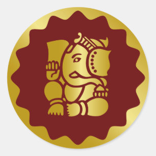 Golden Ganesha Design Classic Round Sticker