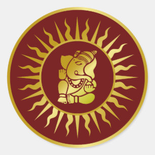 Golden Ganesha Design Classic Round Sticker