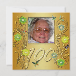Golden Garden 100th Birthday party invitation