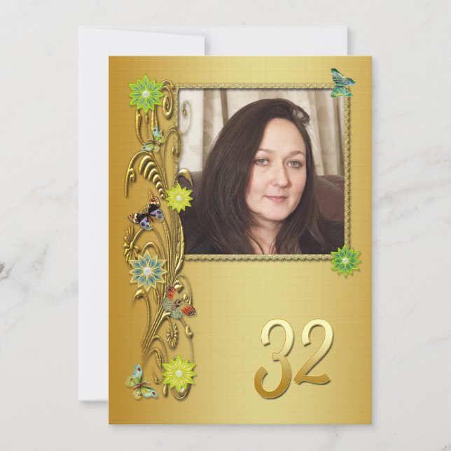 Golden Garden 32nd Birthday party invitation (Front)