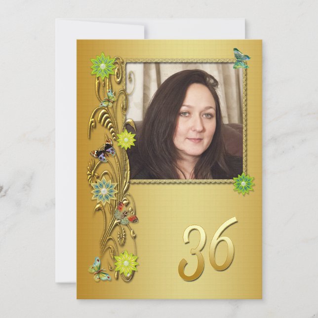 Golden Garden 36th Birthday party invitation (Front)