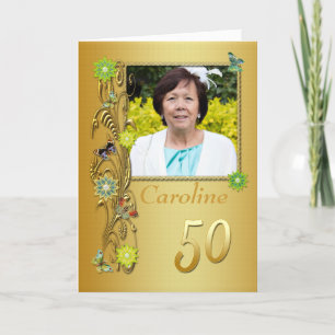 Golden Garden 50th Photo Birthday Card
