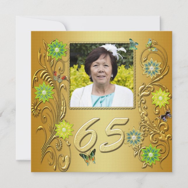 Golden Garden 65th Birthday party invitation (Front)
