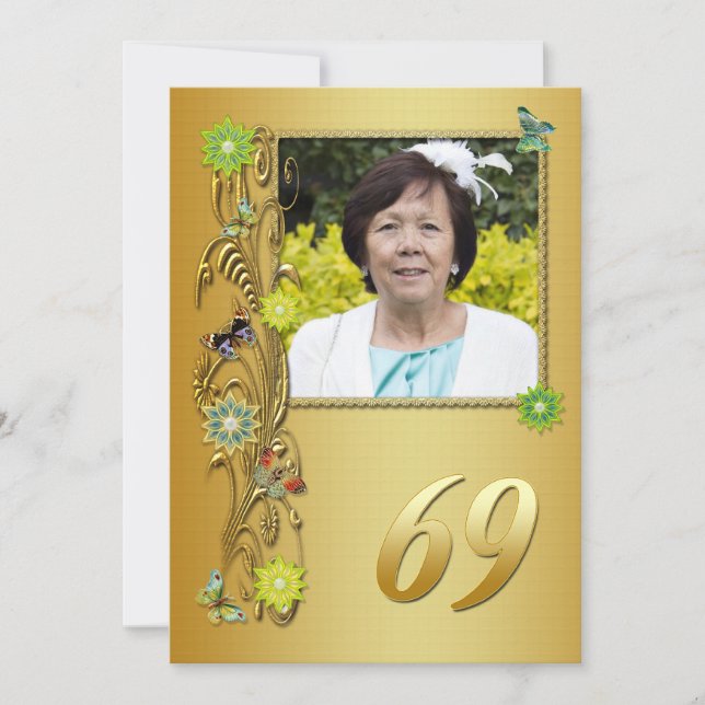 Golden Garden 69th Birthday party invitation (Front)
