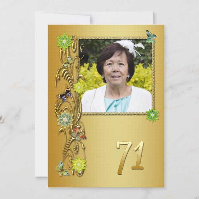 Golden Garden 71st Birthday party invitation (Front)