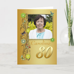 Golden Garden 80th Photo Birthday Card