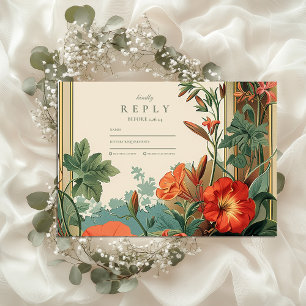 Golden Garden Frame Floral Wedding RSVP Card