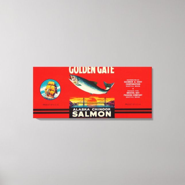 Golden Gate Brand Salmon Label- Seattle, WA Canvas Print (Front)