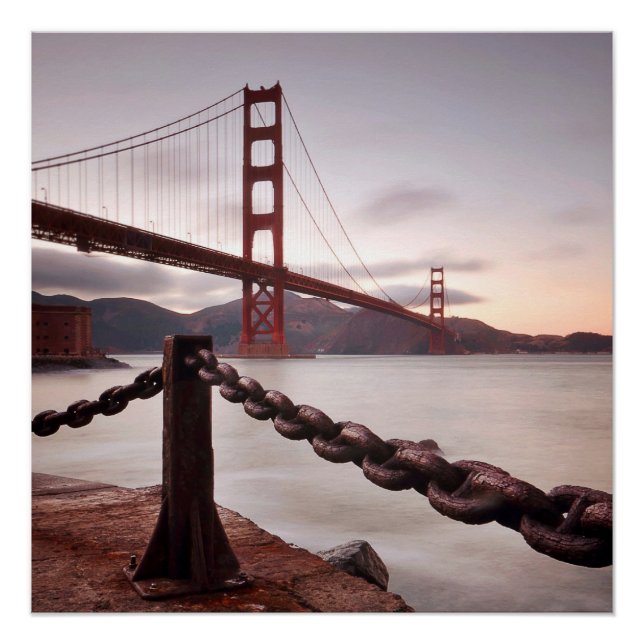 Golden Gate Bridge against mountains Poster (Front)