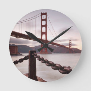 Golden Gate Bridge against mountains Round Clock